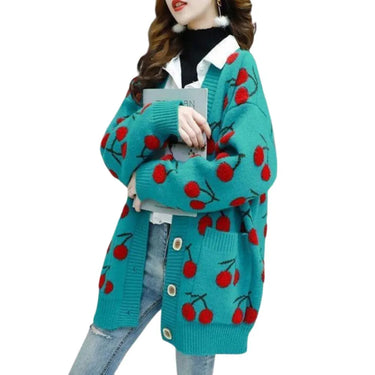 Cherry Pattern Korean Style Knitted Ladies Cardigan Casual Kawaii Harajuku Fruit Geek Chic from NSE Imports #1.